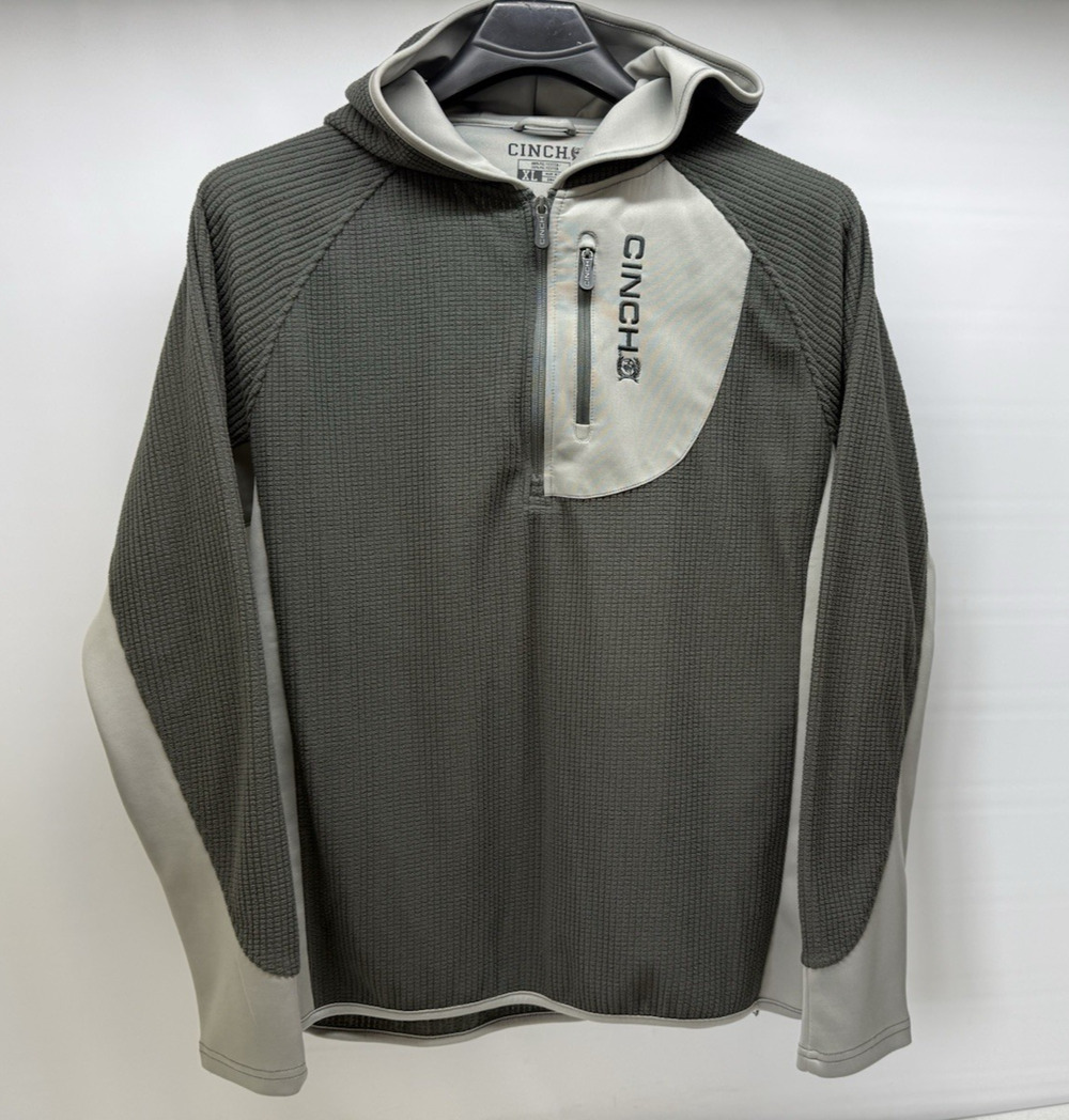 CINCH MWK10320000 Mens XL Gray Waffle Fleece Hooded 1/4 Zip Pullover Jacket